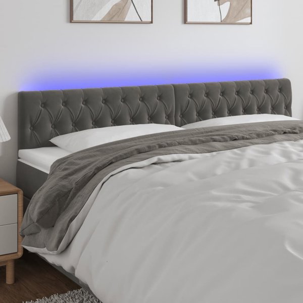 vidaXL Κεφαλάρι κρεβατιού με LED, σκούρο γκρι, 200x7x78/88 cm, βελούδο