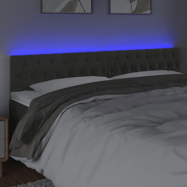 vidaXL Κεφαλάρι κρεβατιού με LED, σκούρο γκρι, 200x7x78/88 cm, βελούδο
