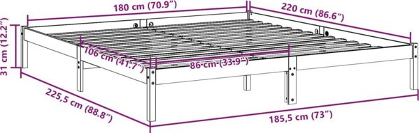 vidaXL Μακρύτερο Κρεβάτι χωρίς Στρώμα, 180x220 εκ, από Καθαρό Πεύκο
