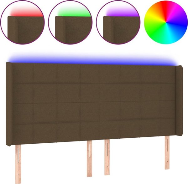 vidaXL Κεφαλάρι κρεβατιού με LED, σκούρο καφέ, 163x16x118/128 cm, ύφασμα
