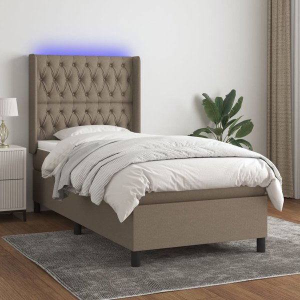 vidaXL Λοιζκό κοντινεντάλ με στρώμα, taupe, 90x190 εκ., ύφασμα