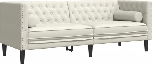 vidaXL Καναπές Chesterfield με κυλίνδρους, τριθέσιος, κρεμ, βελούδο