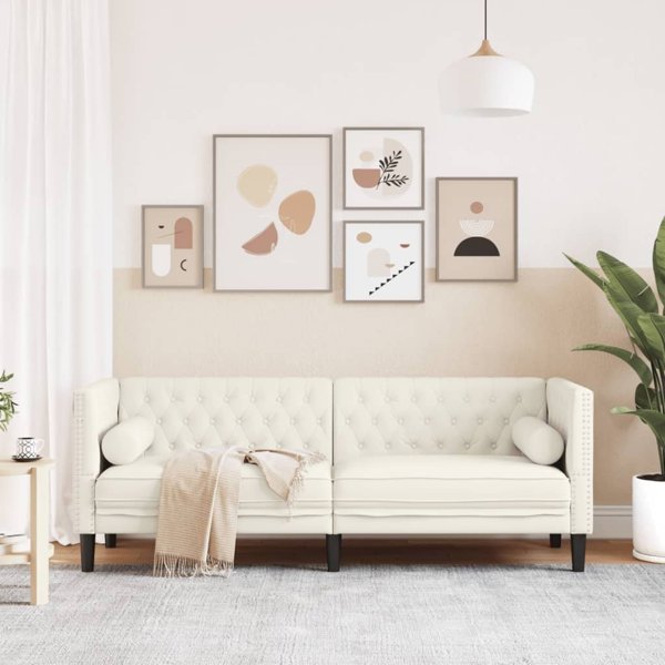 vidaXL Καναπές Chesterfield με κυλίνδρους, τριθέσιος, κρεμ, βελούδο