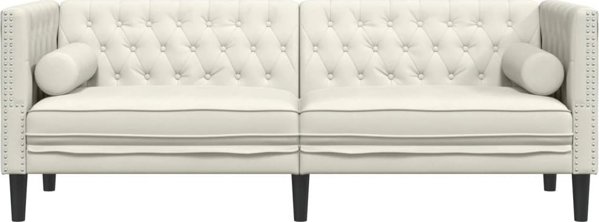 vidaXL Καναπές Chesterfield με κυλίνδρους, τριθέσιος, κρεμ, βελούδο