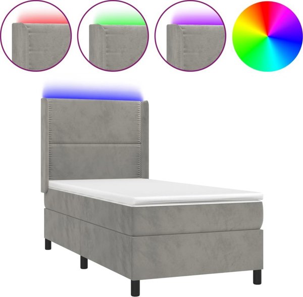 vidaXL Κρεβάτι Continental με στρώμα και LED, γκρι, 100x200 εκ, βελούδο