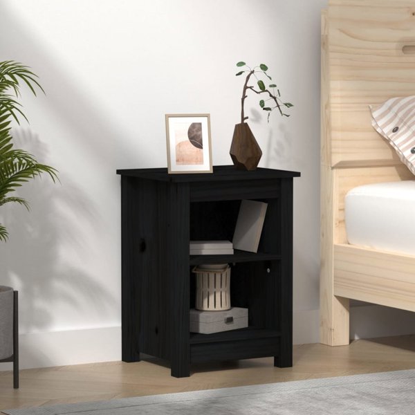 vidaXL vidaXL Szafka nocna, czarna, 40x35x55 cm, lite drewno sosnowe