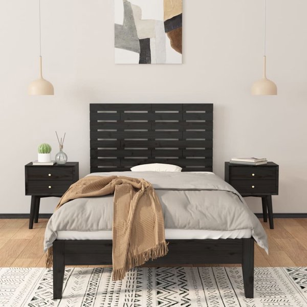 vidaXL Κεφαλάρι κρεβατιού, μαύρο, 96x3x63 εκ., μασίφ πεύκο