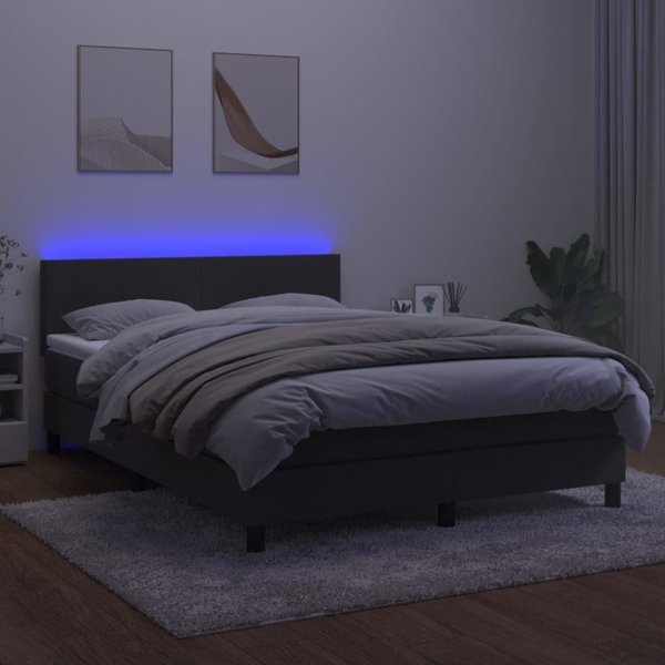 vidaXL Lozko kontynentalne z materacem i LED, szary aksamit, 140x200cm