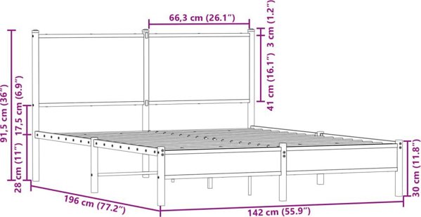 vidaXL Μεταλλικός κορμός κρεβατιού με κεφαλάρι, δρυς sonoma, 200x200 εκ.
