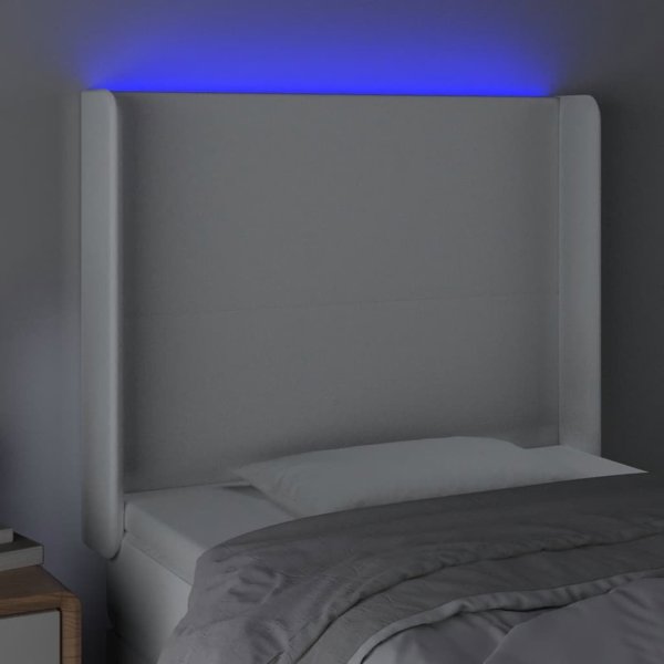 vidaXL κεφαλάρι κρεβατιού με LED, λευκό, 103x16x118/128 cm, τεχνικό δέρμα