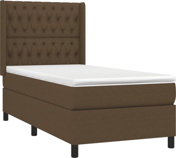vidaXL Κρεβάτι Κοντινεντάλ 90x190 cm Καφέ Υφασμάτινο με Στρώμα