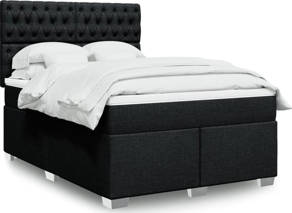 vidaXL Κρεβάτι Continental με Στρώμα, Μαύρο, Υφασμάτινο, 140x190 cm