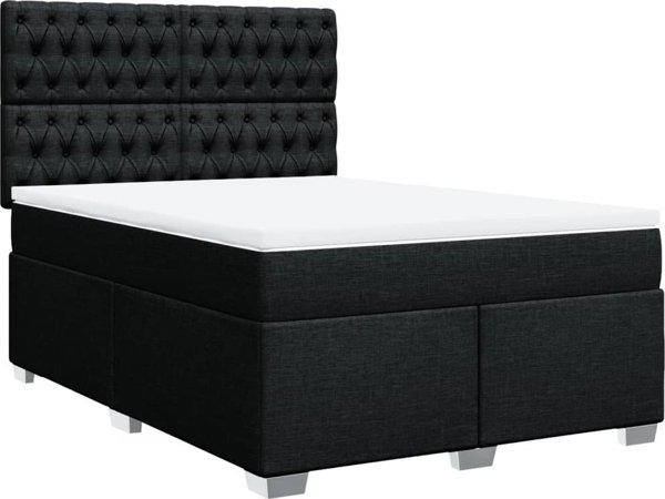 vidaXL Κρεβάτι Continental με Στρώμα, Μαύρο, Υφασμάτινο, 140x190 cm