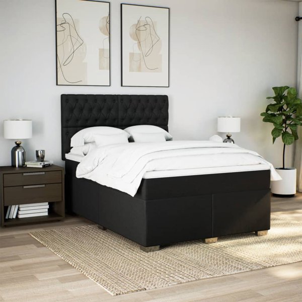 vidaXL Κρεβάτι Continental με Στρώμα, Μαύρο, Υφασμάτινο, 140x190 cm
