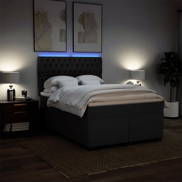 vidaXL Κρεβάτι Continental με Στρώμα, Μαύρο, Υφασμάτινο, 140x190 cm