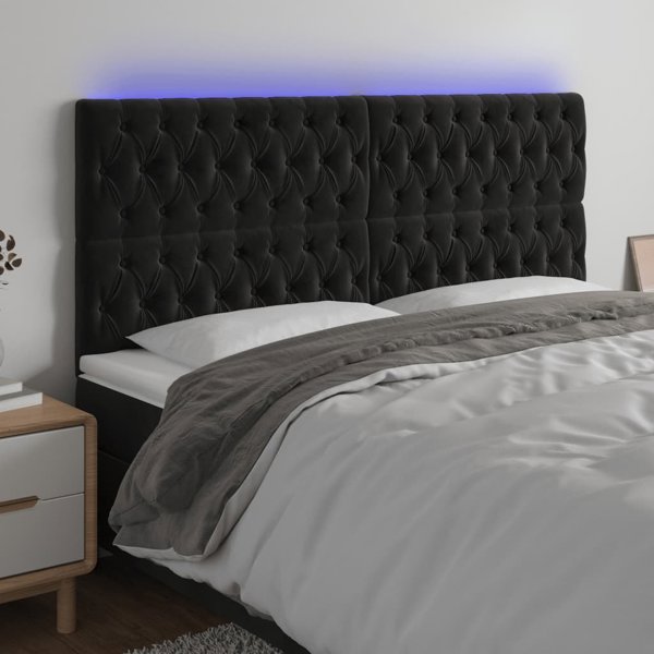 vidaXL Zaglowek do lozka z LED, czarny, 200x7x118/128 cm, aksamit