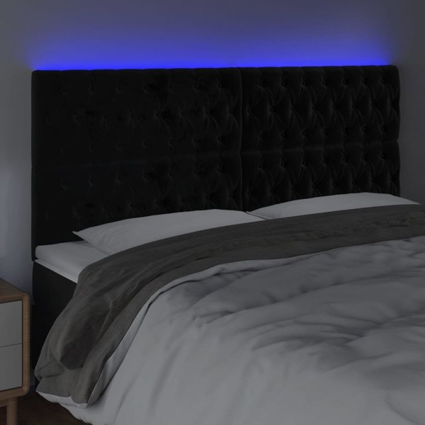 vidaXL Zaglowek do lozka z LED, czarny, 200x7x118/128 cm, aksamit