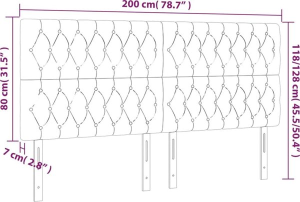 vidaXL Zaglowek do lozka z LED, czarny, 200x7x118/128 cm, aksamit