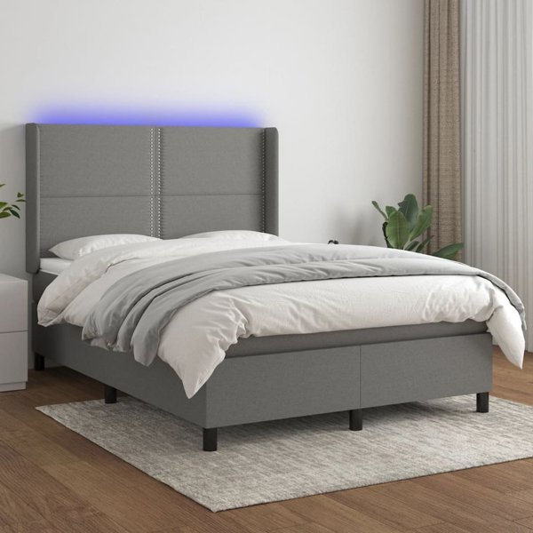 vidaXL vidaXL Κρεβάτι κοντινεντάλ με στρώμα, σκούρο γκρι ύφασμα, 140x200cm