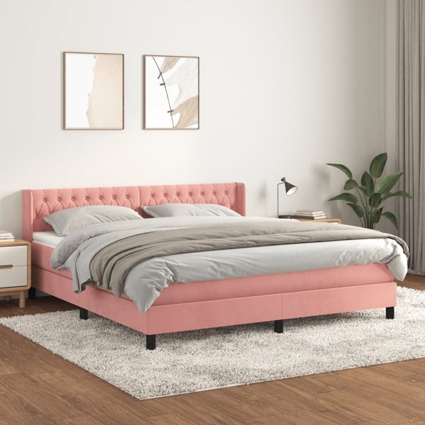 vidaXL Κρεβάτι Continental με Στρώμα, Ροζ, Απαλό Βελούδο, 160x200 εκ.