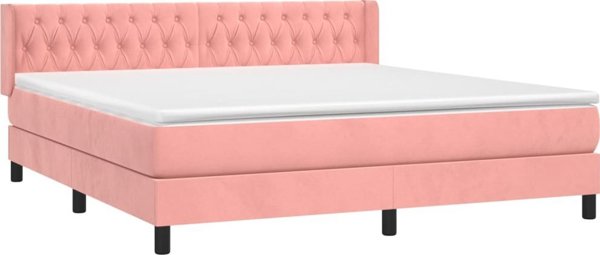 vidaXL Κρεβάτι Continental με Στρώμα, Ροζ, Απαλό Βελούδο, 160x200 εκ.