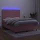 vidaXL Lozko kontynentalne z materacem i LED, rozowy aksamit 140x190cm