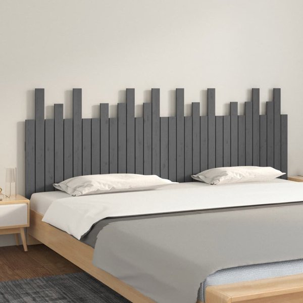 vidaXL Wezglowie lozka, szare, 204x3x80 cm, lite drewno sosnowe