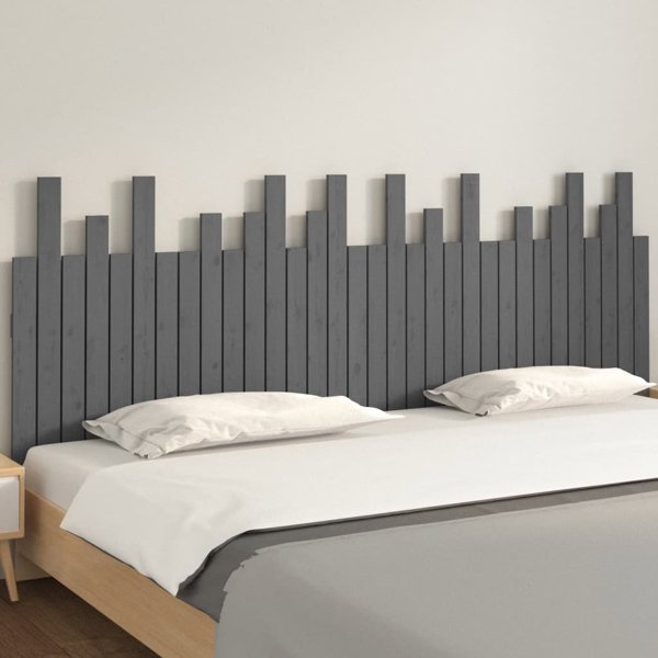 vidaXL Wezglowie lozka, szare, 204x3x80 cm, lite drewno sosnowe