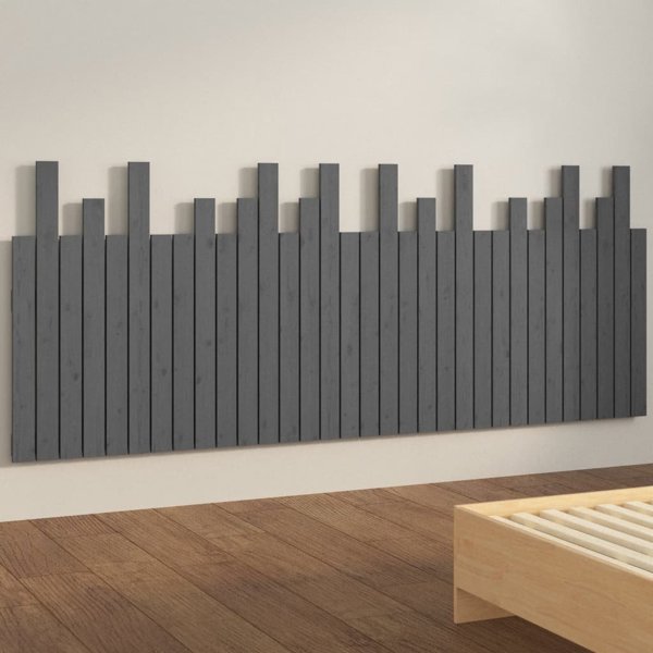 vidaXL Wezglowie lozka, szare, 204x3x80 cm, lite drewno sosnowe