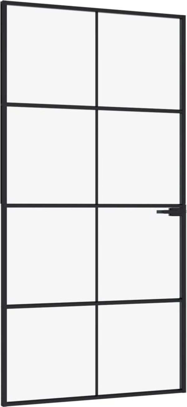 vidaXL εσωτερική πόρτα, μαύρη, 102x201,5 εκ., γυαλί και αλουμίνιο