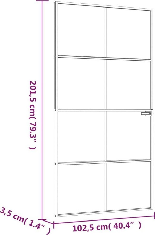 vidaXL εσωτερική πόρτα, μαύρη, 102x201,5 εκ., γυαλί και αλουμίνιο