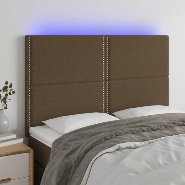 vidaXL Zaglowek do lozka z LED ciemnobrazowy 144x5x118/128 cm tkanina