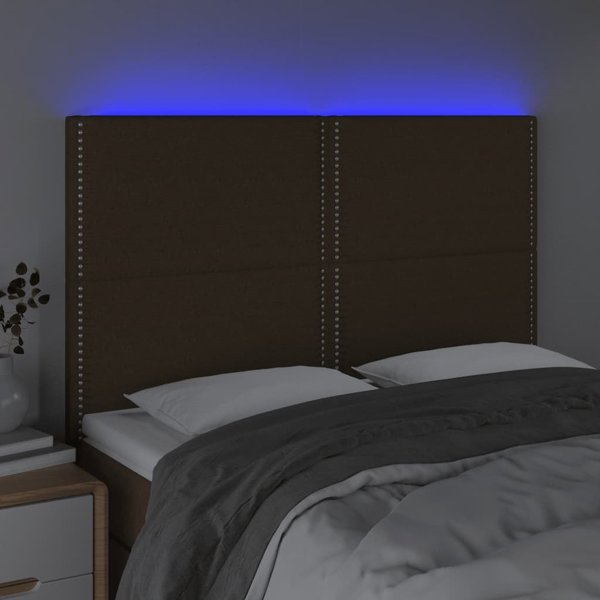 vidaXL Zaglowek do lozka z LED ciemnobrazowy 144x5x118/128 cm tkanina