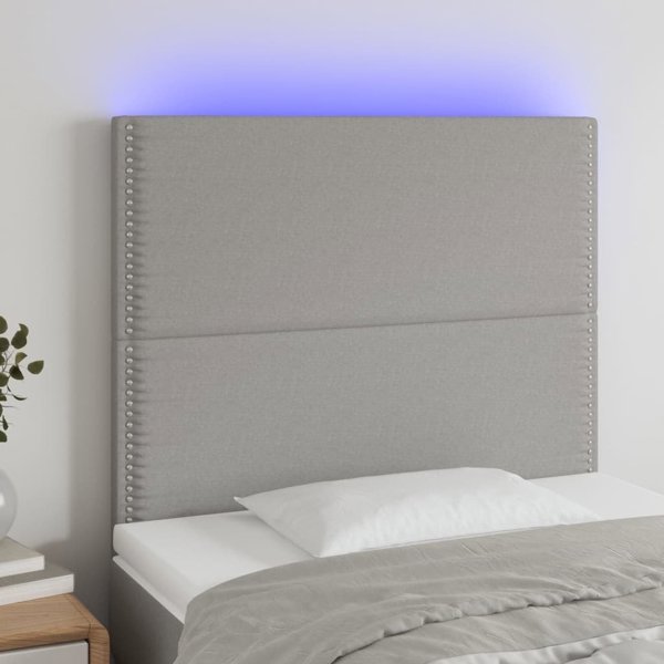 vidaXL Zaglowek do lozka me LED, jasnoszare, 100x5x118/128 cm, tkanina