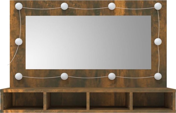 vidaXL Ντουλάπι με καθρέφτη και LED, καπνιστή δρυς, 90x31,5x62 cm