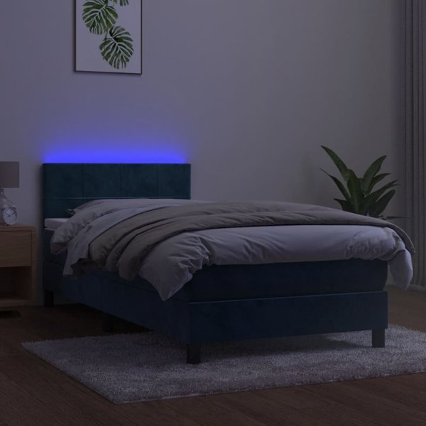 vidaXL Κοκτινεντάλ κρεβάτι με στρώμα και LED, μπλε βελούδο 100x200cm