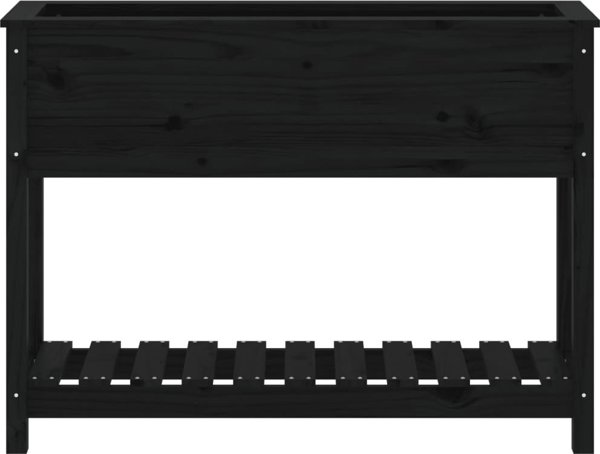 vidaXL Γλάστρα με ράφι, μαύρη, 111,5x34,5x81 cm, μασίφ πεύκο