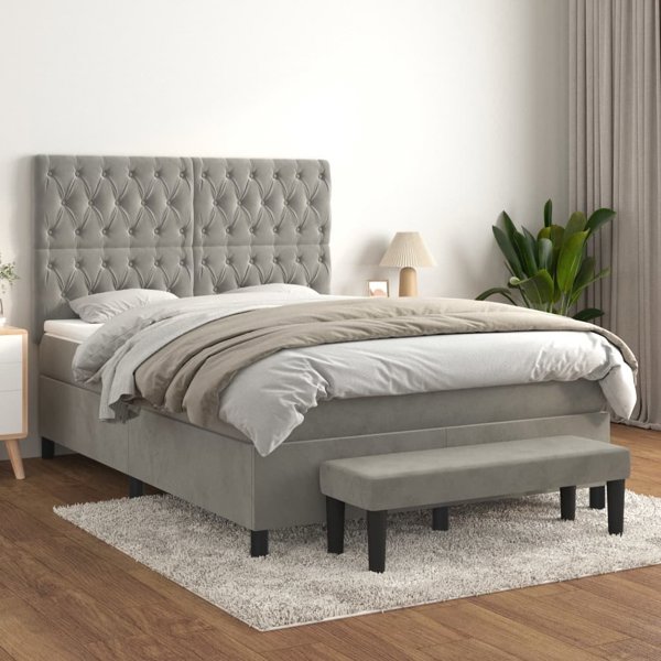 vidaXL Κρεβάτι Kontynentalne με στρώμα, ανοιχτό γκρι, 140x190cm, βελούδο