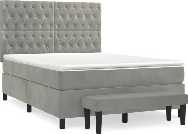vidaXL Κρεβάτι Kontynentalne με στρώμα, ανοιχτό γκρι, 140x190cm, βελούδο