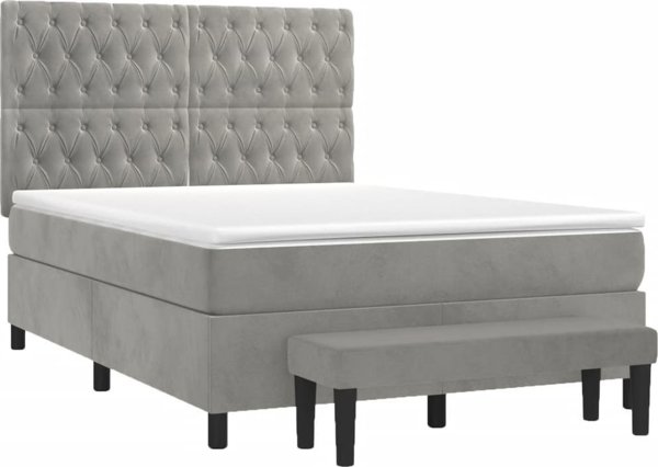 vidaXL Κρεβάτι Kontynentalne με στρώμα, ανοιχτό γκρι, 140x190cm, βελούδο