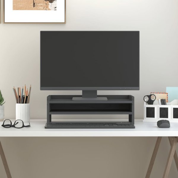 vidaXL vidaXL Podstawka na monitor, szara, 50x24x16 cm, lite drewno sosnowe