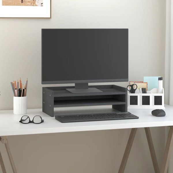 vidaXL vidaXL Podstawka na monitor, szara, 50x24x16 cm, lite drewno sosnowe