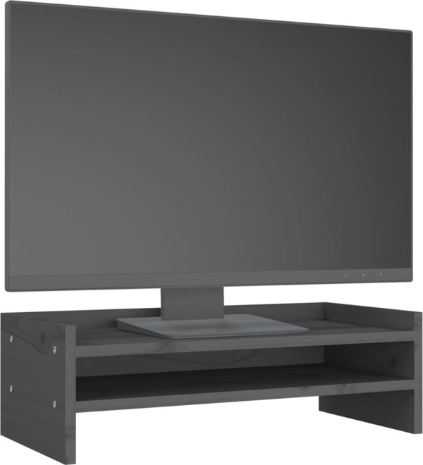 vidaXL vidaXL Podstawka na monitor, szara, 50x24x16 cm, lite drewno sosnowe