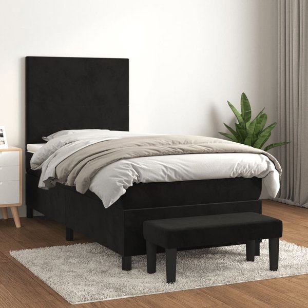 vidaXL Κρεβάτι kontynentalne με στρώμα, μαύρο, βελούδο, 90x190cm