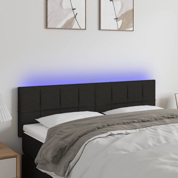 vidaXL Κεφαλάρι για κρεβάτι με LED, μαύρο, 144x5x78/88 cm, ύφασμα
