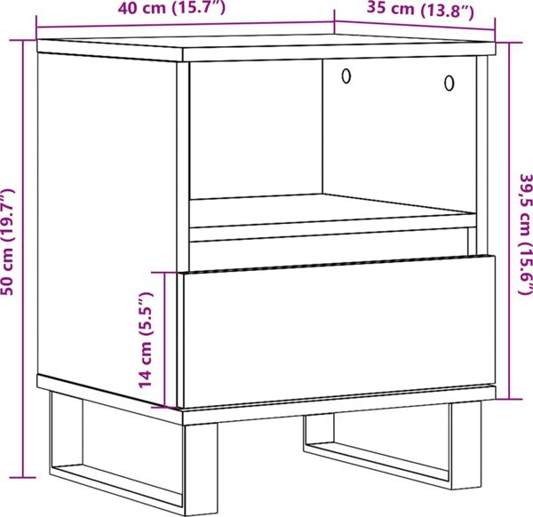 vidaXL Κομοδίνο από Παλιό Ξύλο, 40x35x50 εκ., σύνθετο ξύλο