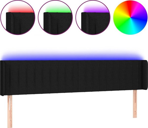 vidaXL Κεφαλάρι κρεβατιού με LED, μαύρο, 163x16x78/88 cm, ύφασμα