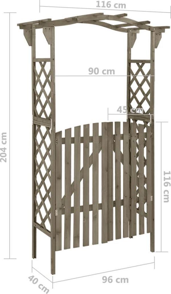 vidaXL Πέργκολα με πύλη, 116x40x204 εκ, γκρι, συμπαγές ξύλο έλατου