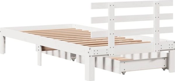 vidaXL Βάση κρεβατιού με συρτάρια, λευκή, 90x200 εκ., από μασίφ πεύκο