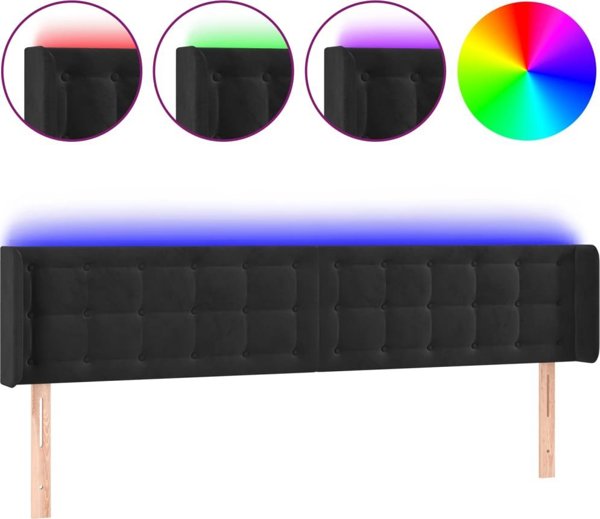 vidaXL Κεφαλάρι κρεβατιού με LED, μαύρο, 183x16x78/88 εκ., βελούδο